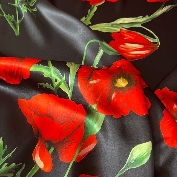 Tissu italien en soie pure de haute qualité/ Tissu floral de luxe exclusif/ Tissu Alta moda avec stretch