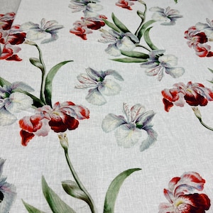 Hoogwaardige, pure linnen stof van Italiaanse makelij / Designer bloemenprint / Luxe, natuurlijke stof per meter (alta moda) / Italiaans textiel