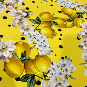 Italian pure silk charmeuse high quality premium fabric/ Designer floral lemon print/ Alta moda luxury textile natural fabric by the yard