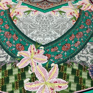 Italian crepe de chine pure silk  high quality premium fabric/ Panel 1.35 m/ Floral print baroque style/ Alta moda luxury textile