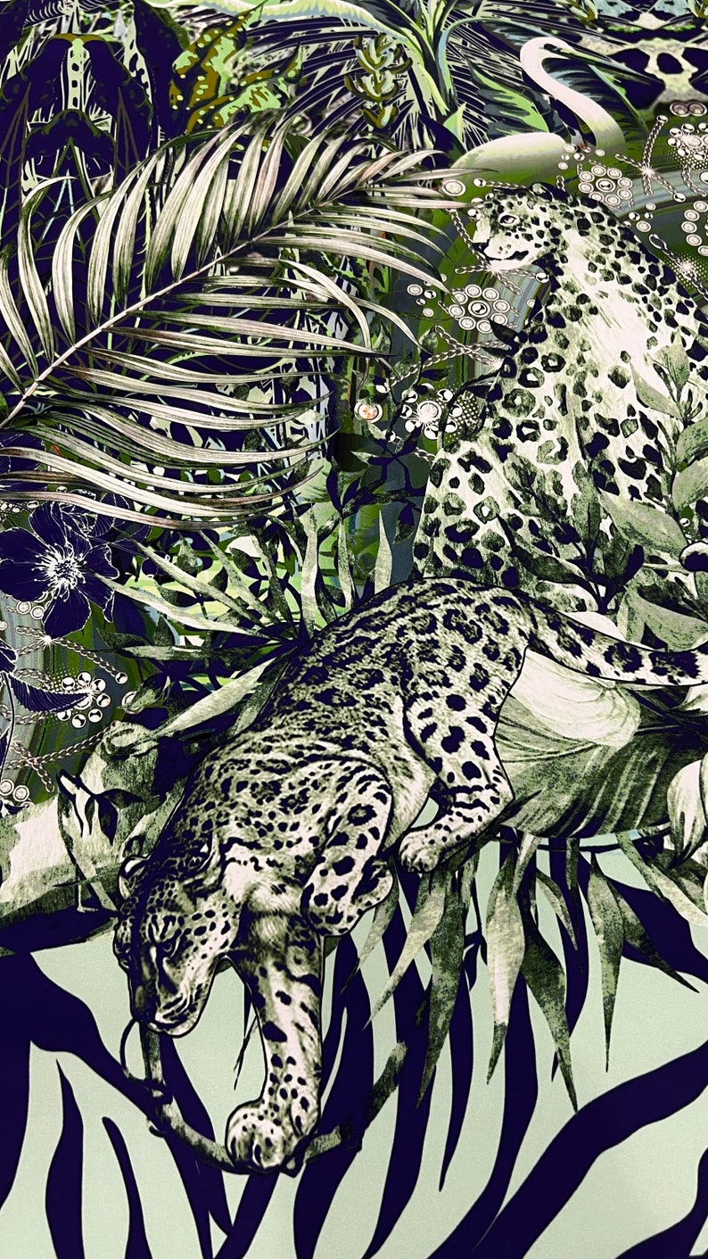 Italian satin viscose high quality premium designer fabric/ Exclusive panel 1.40 m animal print/ Alta moda luxury natural fabric