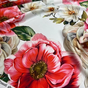 Italian pure silk charmeuse premium high quality mulberry fabric/ Designer floral print/ Alta moda luxury textile natural fabric by the yard