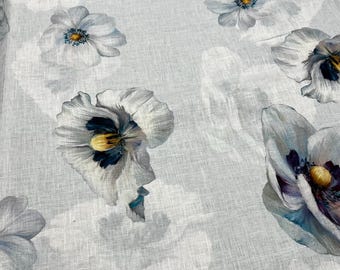 Pure linen high quality premium Italian fabric/ Designer floral print/ Alta moda luxury textile fashion natural fabric by the yard