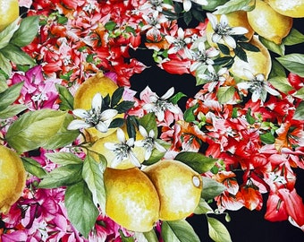 Pure silk charmeuse premium high quality Italian fabric/ Designer floral print/ Alta moda luxury textile natural fabric by the yard