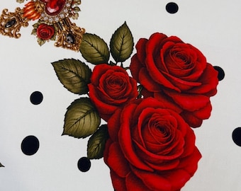 Luxury Pure Silk Charmeuse Fabric | Alta Moda Italian Fabric with Roses & Dots Print