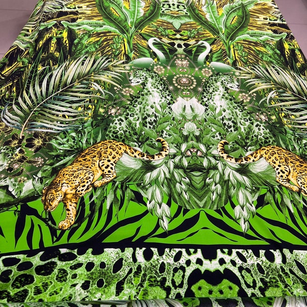 Italian pure silk premium designer high quality fabric/ Exclusive animal print panel 150 cm/ Alta moda luxury with stretch fabric