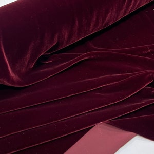 Italian pure silk velvet high quality premium fabric/ Designer dark wine color/ Alta moda luxury natural textile fabric by the yard