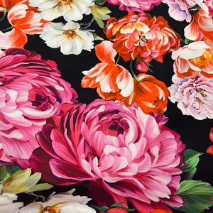 Cotton poplin high quality premium Italian fabric/ Designer floral peonies print/Alta moda luxury natural textile fabric by the yard