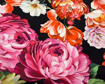 Cotton poplin high quality premium Italian fabric/ Designer floral peonies print/Alta moda luxury natural textile fabric by the yard