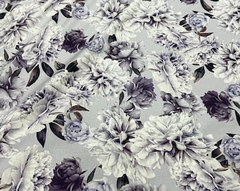 Tela de popelina de algodón italiano de alta calidad premium / Estampado floral de diseñador / Tela textil natural de lujo de alta moda por yarda