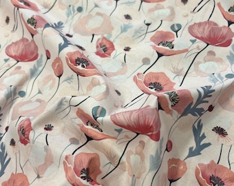 Popelín de algodón de alta calidad, tejido italiano premium / Estampado floral de diseño / Tejido textil natural de lujo de alta moda por metro