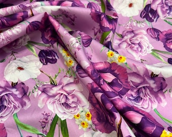 Soft cotton high quality premium Italian fabric/ Designer floral print/ Alta moda luxury textile natural fashion fabric by the yard