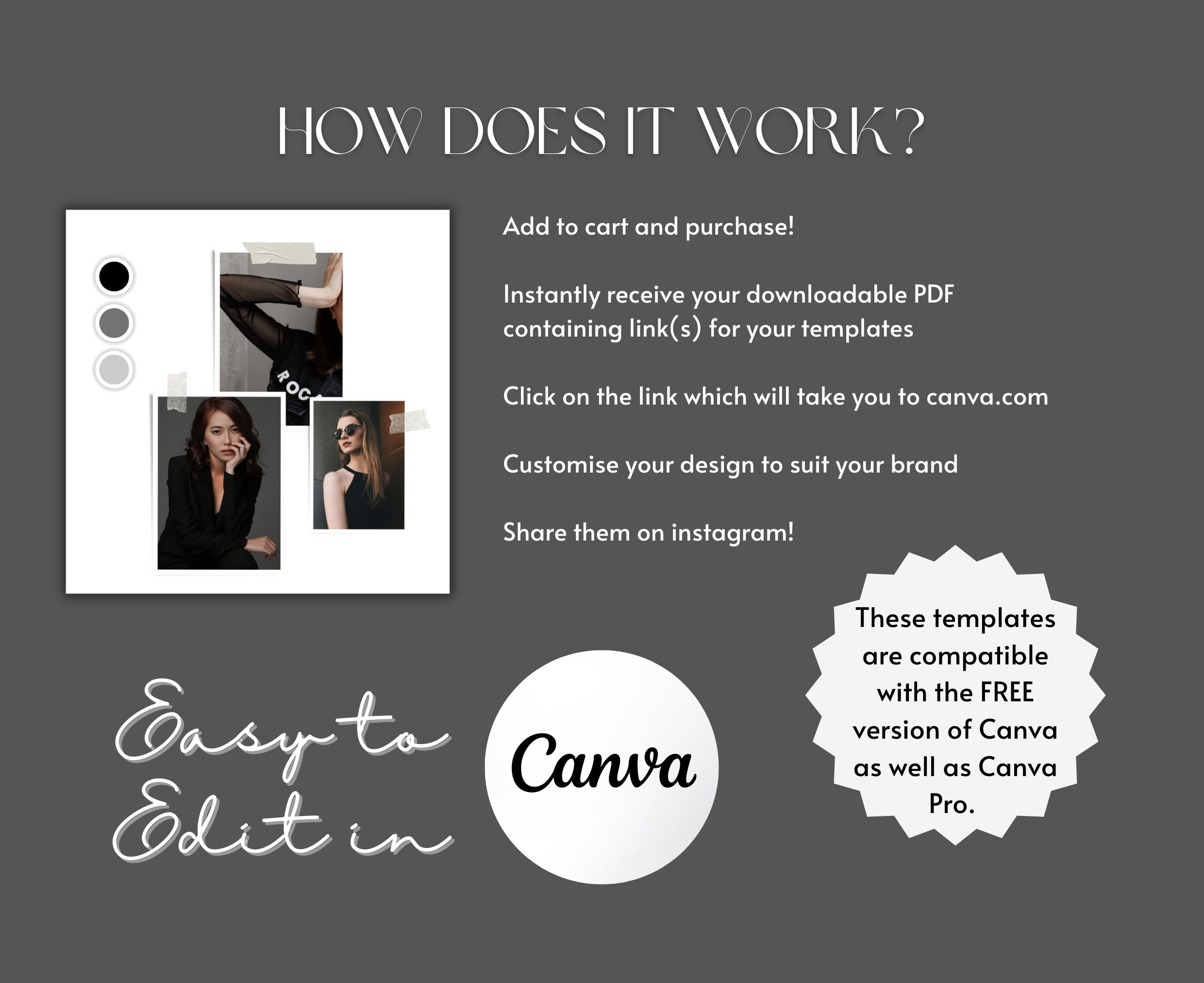 Black White Instagram Post Story Canva Template Instagram Etsy