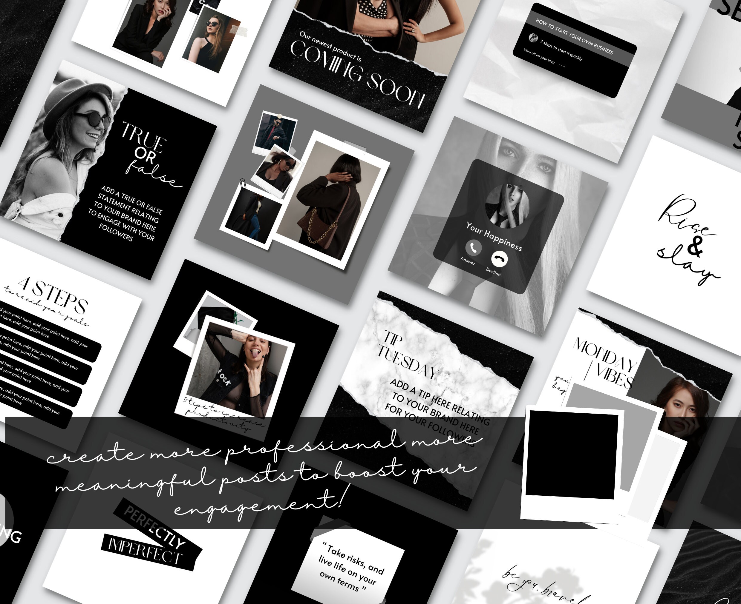 Black White Instagram Post Story Canva Template Instagram Etsy
