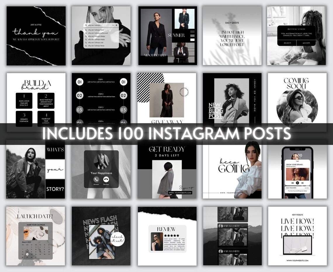 Black White Instagram Post Template Canva Instagram Branding - Etsy