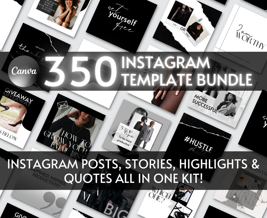 Black White Instagram Post Story Canva Template, Instagram Branding ...