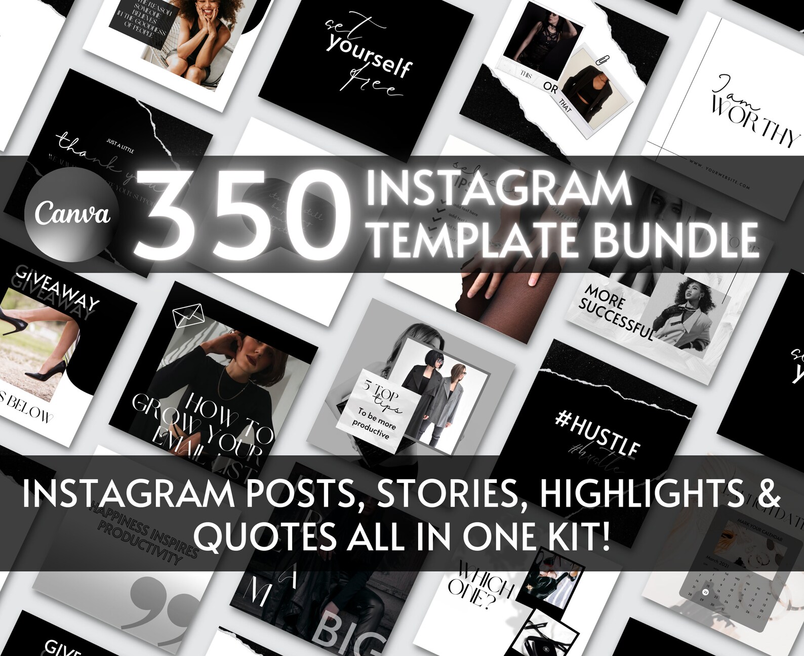 Black White Instagram Post Story Canva Template, Instagram Branding ...