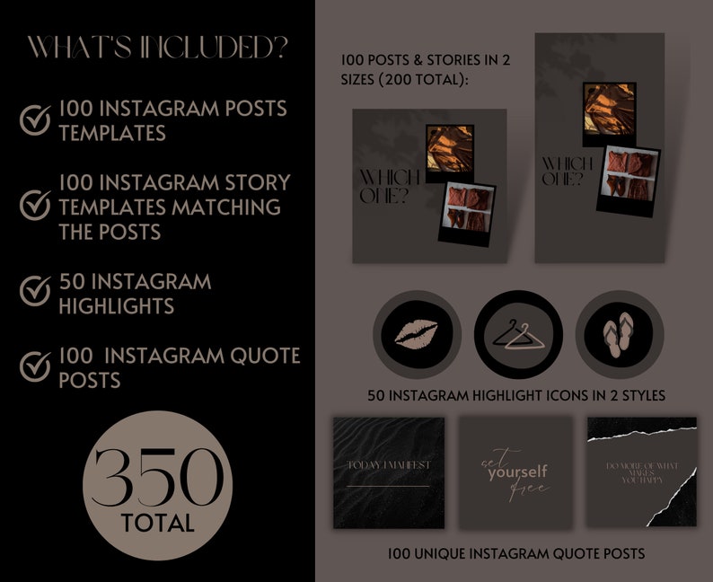 Black Brown Instagram Post Story Canva Template, Instagram Branding ...