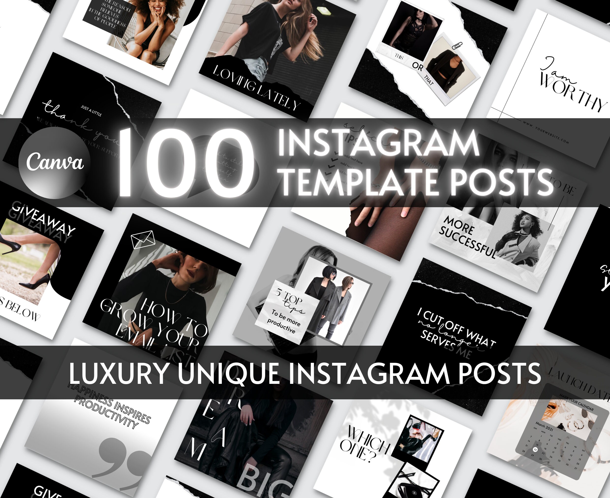 Black White Instagram Post Template Canva, Instagram Branding, Dark ...