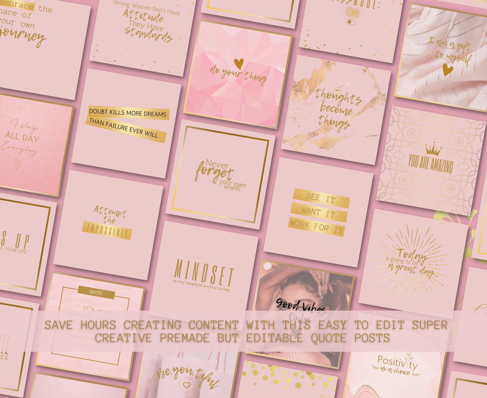 Pink Gold Instagram Quotes Templates Canva Instagram Etsy
