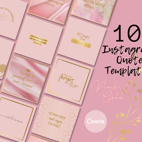 Pink Gold Instagram Quotes Templates Canva Instagram Etsy