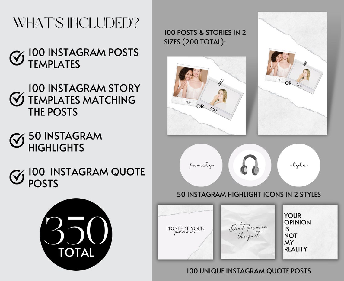 White Instagram Post Story Canva Template Neutral Instagram Etsy