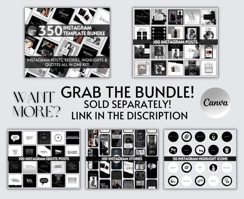 Black White Instagram Post Template Canva Instagram Branding - Etsy