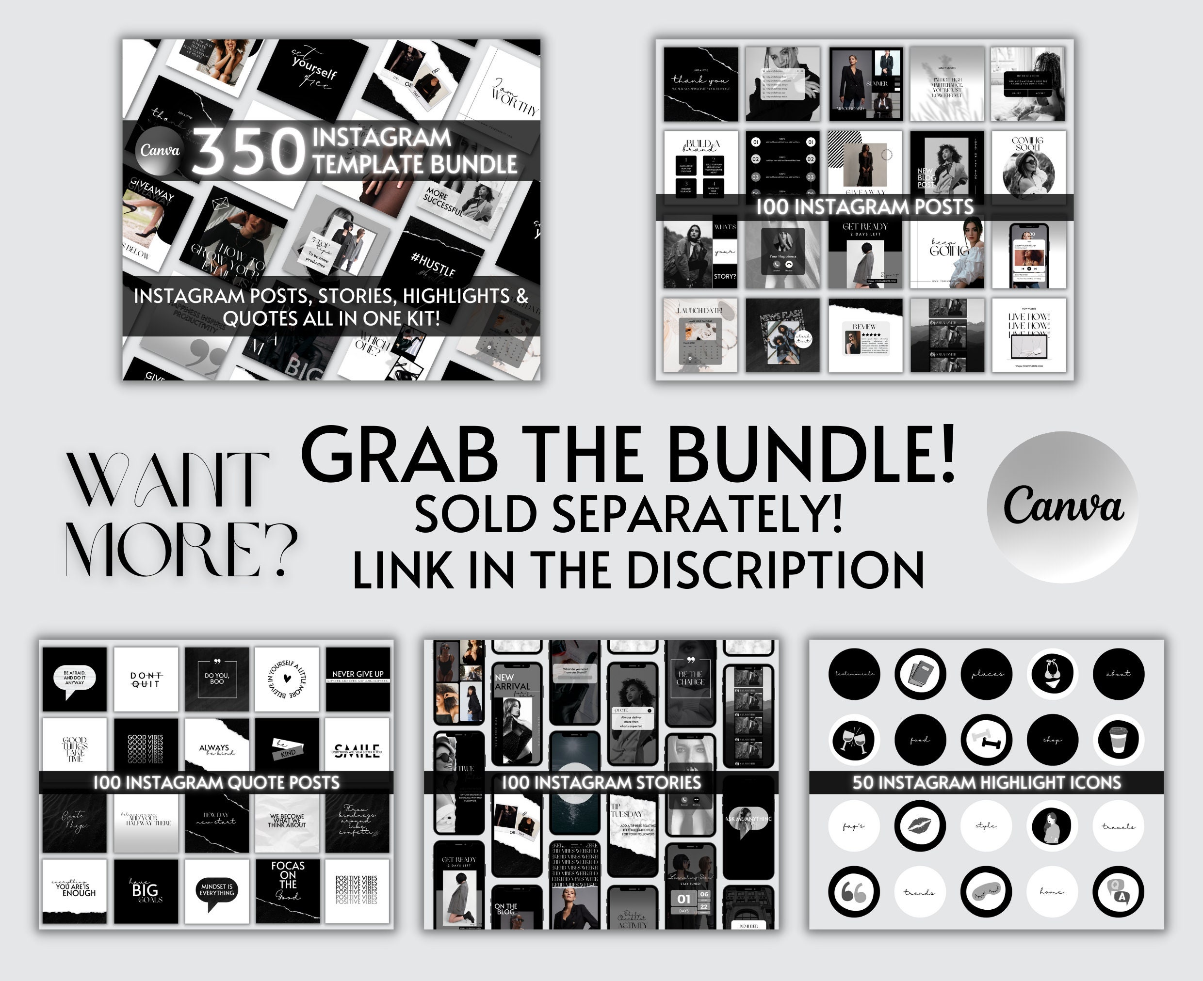 Black White Instagram Post Template Canva Instagram Branding - Etsy