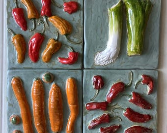 Handmade ceramic tile from series "Vegedecors" (wall art), mural tiles
