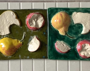 Piastrelle in ceramica fatte a mano della serie “Vegedecors” (arte da parete), piastrelle da parete