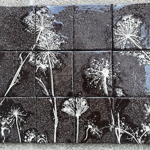Wild Dill tile set, handmade ceramic tiles, floral motif, handmade ceramic tiles, wall tiles, handmade tiles, backsplash