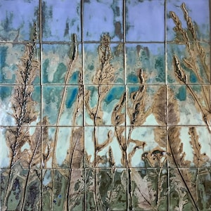 Summer Meadow IV tile set,handmade ceramic tiles, plant motif,hand painted tiles, handmade square tiles, handmade ceramic tiles, backsplash