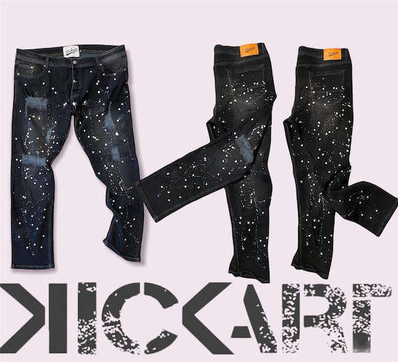 KICKART Hand-painted Splatter Black Denim Jeans | Custom