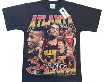 Camiseta de los ATL Hawks - Hecha a mano - Estilo vintage - Diseño único - Estampado personalizado - Moda deportiva - Retro negra - Regalo urbano para fanáticos del baloncesto