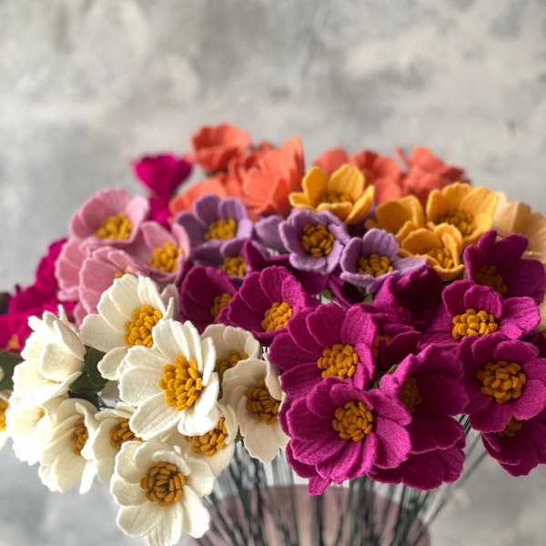 Small Cosmo Daisy Felt Flower, Single Mini Felt Flower Stem, Merino Wool Coloured Daisies