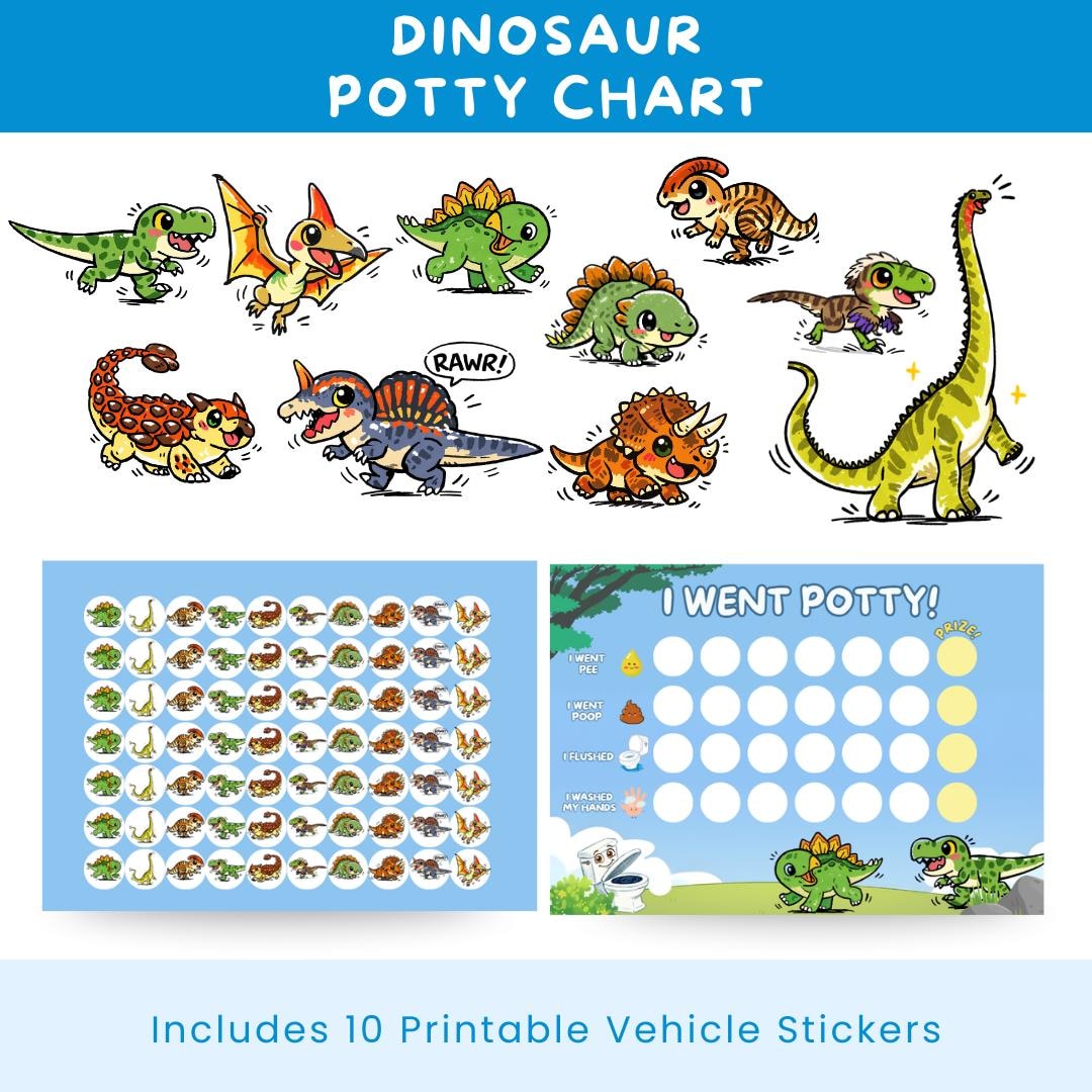 Dinosaur Potty Training Chart for Toddlers Printable | Dino Reward ...