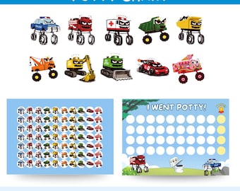 Monster Vehicle Potty Chart Printable, Kids Toilet Training Reward Chart, 10 Vehicle Stickers, Instant Download, Toddler Bathroom Routine