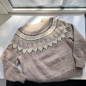 Nordic wool sweater - one size / Beige brown jumper with Icelandic motives