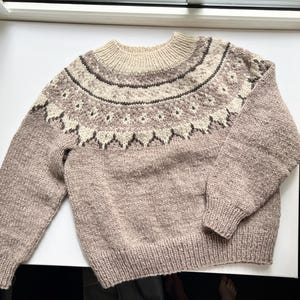 Nordic wool sweater - one size / Beige brown jumper with Icelandic motives