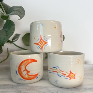 Starry Moon Coffee Mug: Hand-Painted Celestial Ceramic Cup