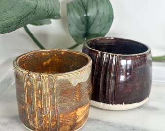 Miniature Brown Espresso Mug Fluted Design Ceramic Ramekin Great for Gifts, Trinket, Mini Pot Microwave and Dishwasher Safe, Shot Glass