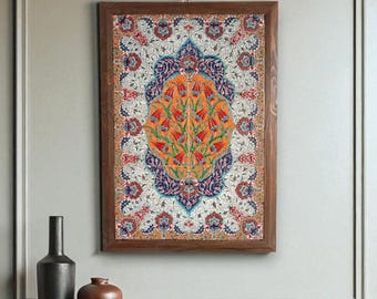 額入りトルコ陶器壁アート - 伝統的なアナトリアのモチーフ、壁掛け