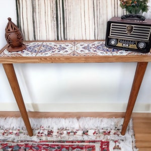 Tile Wooden Table, Ottoman Tile Table, Rustic Console Table, Slim ...