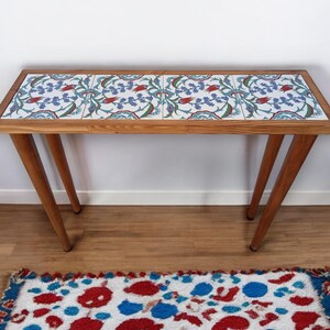 Entrway Console Tile Wood Table, Ottoman Tile Table, Slim Entrance Table, Tiled Table