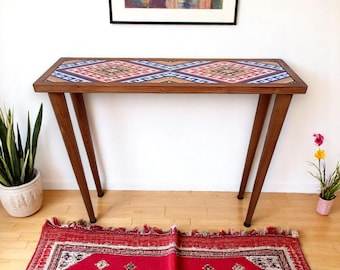 Narrow Tile Console Table, Handmade Hallway Table, Slim Entryway Table with Adjustable Legs, Turkish Pattern Top, Etsy Gift