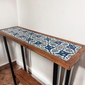 Tile embedded in wood table, Entrance Table, Ottoman Tile Table, Console Table, Slim Entrance Table, Tiled Table