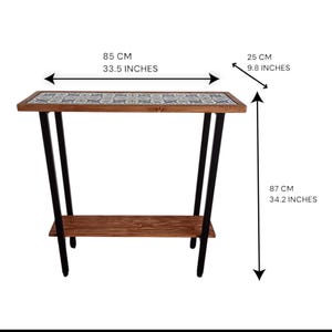 Tile embedded in wood table, Entrance Table, Ottoman Tile Table, Console Table, Slim Entrance Table, Tiled Table