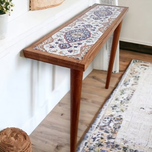 Tile Wooden Table, Ottoman Tile Table, Rustic Console Table, Slim ...