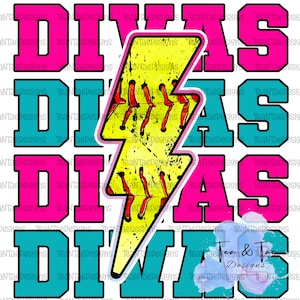 Divas Repeat Softball Lightning Bolt PNG