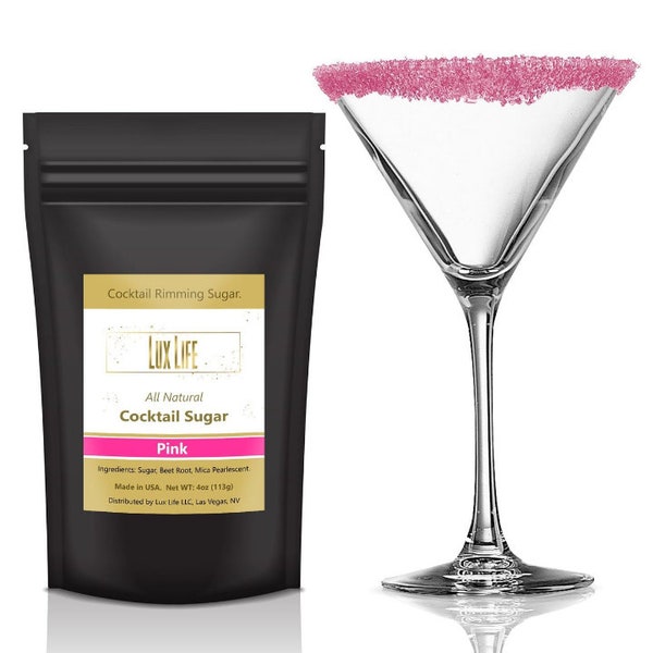 Lux Life All Natural Rimming Sugar for Cocktail Daiquiris Cosmopolitans Margaritas Mocktail Glass Decoration Edible Garnish Vegan Kosher